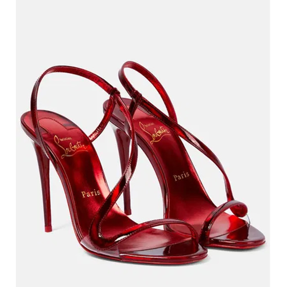 Christian Louboutin Rosalie Patent Leather Stilettos Strappy Sandals Red EU 37.5 - Picture 1 of 8